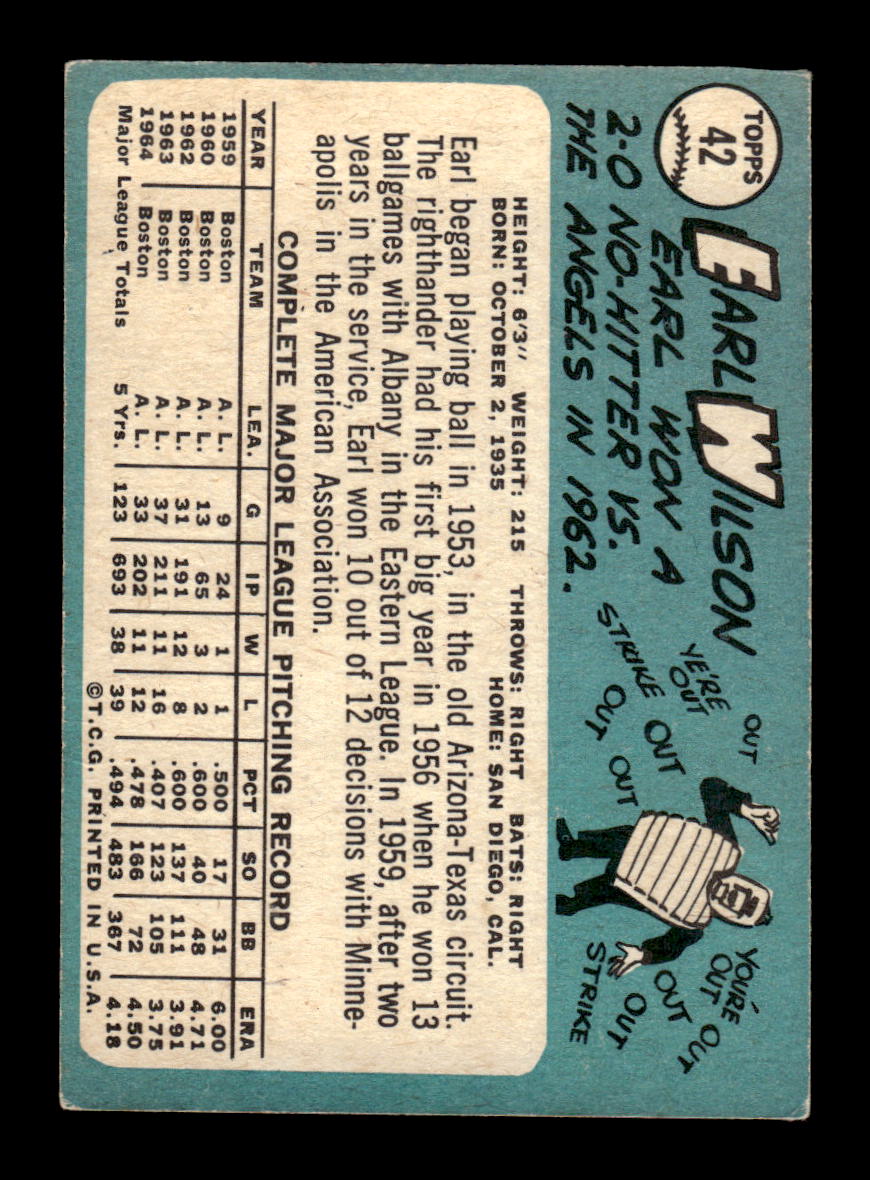 1965 Topps #42 Earl Wilson Boston Red Sox VG 54T10007912