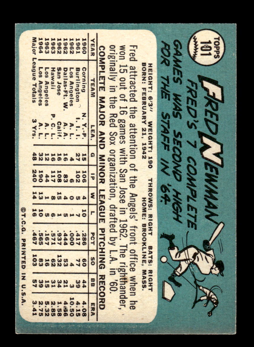 1965 Topps #101 Fred Newman Los Angeles Angels VG 54T10007952