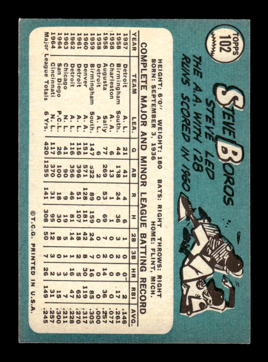 1965 Topps #102 Steve Boros Cincinnati Reds VG 54T10007953