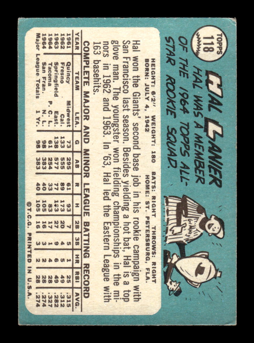 1965 Topps #118 Hal Lanier San Francisco Giants VG 54T10007962