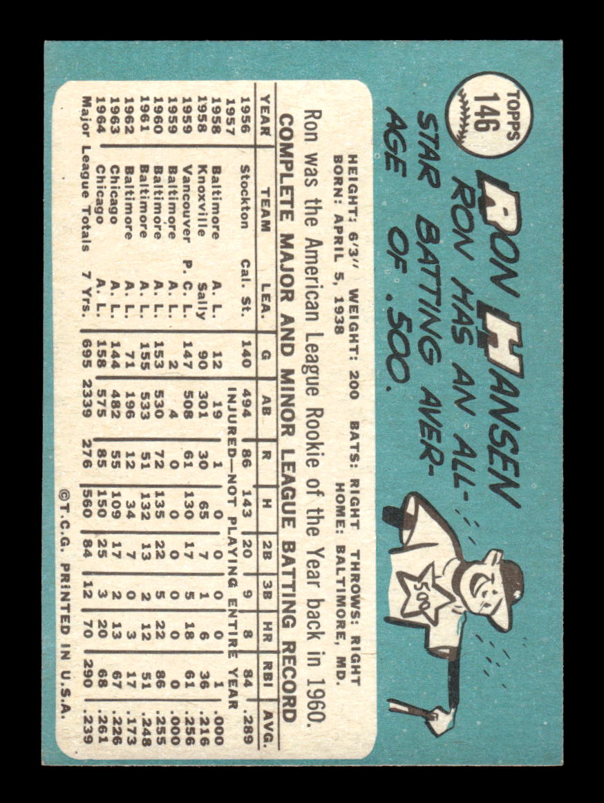 1965 Topps #146 Ron Hansen Chicago White Sox VG 54T10007968