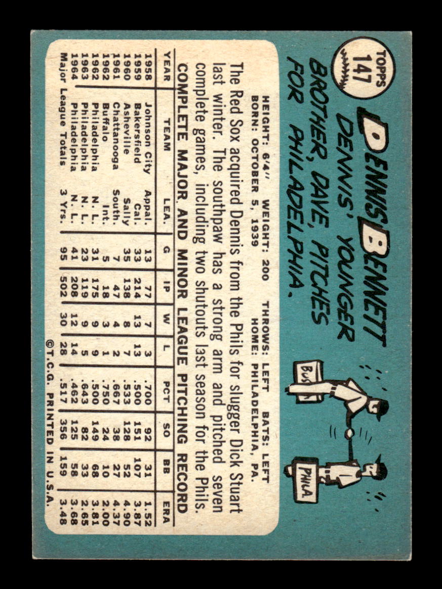 1965 Topps #147 Dennis Bennett Boston Red Sox VG 54T10007969