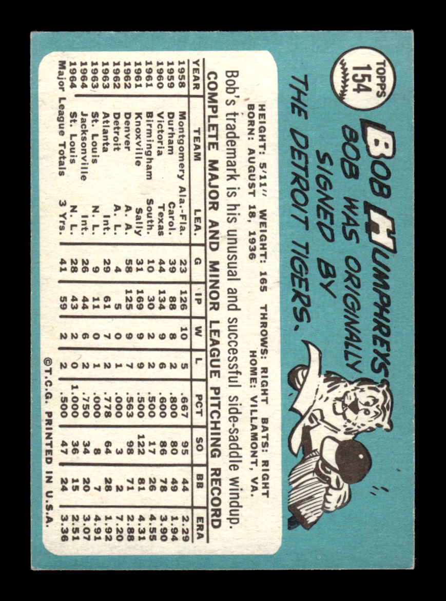 1965 Topps #154 Bob Humphreys St. Louis Cardinals EX 54T10007974