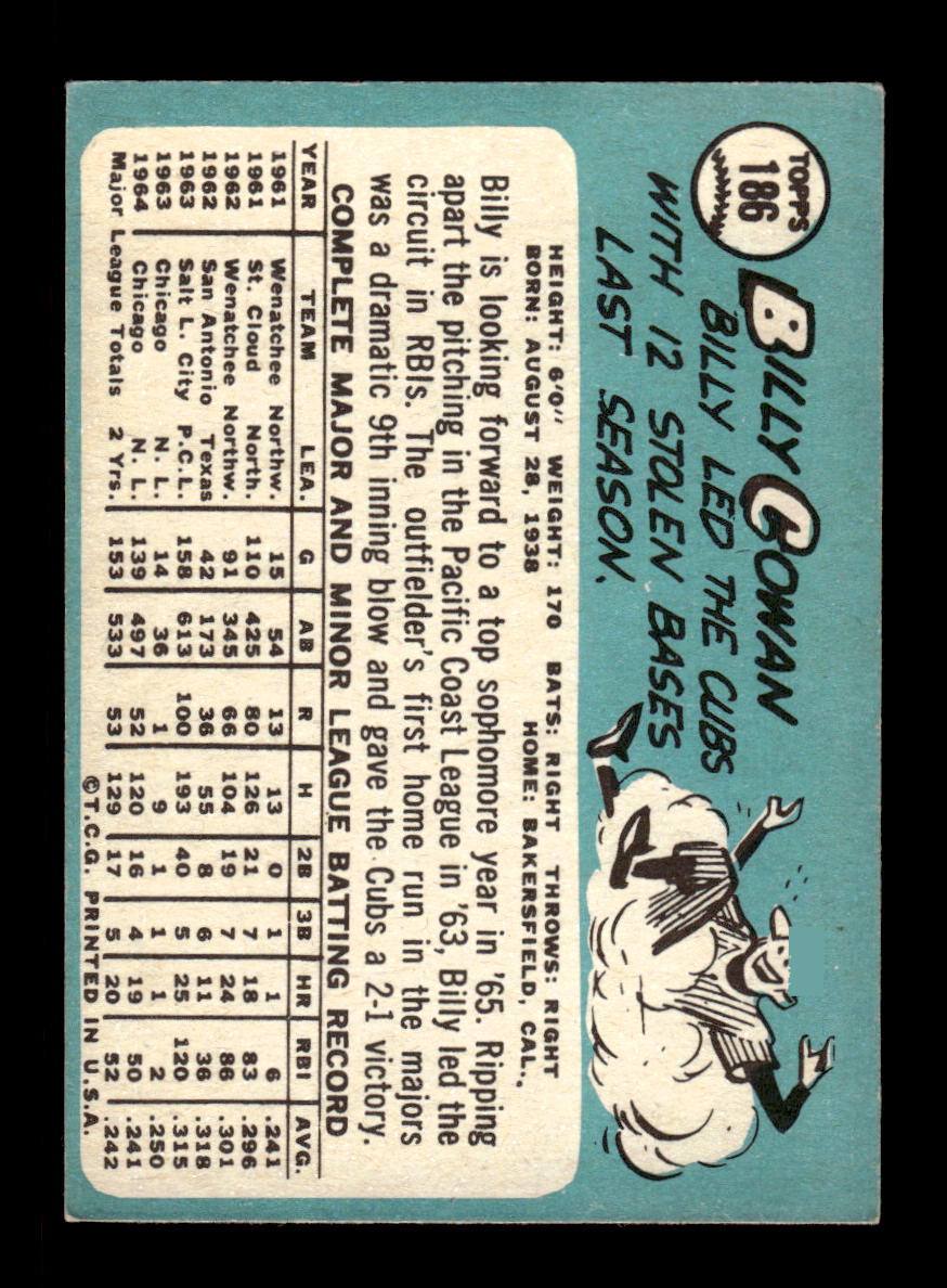 1965 Topps #186 Billy Cowan Chicago Cubs VG 54T10007991