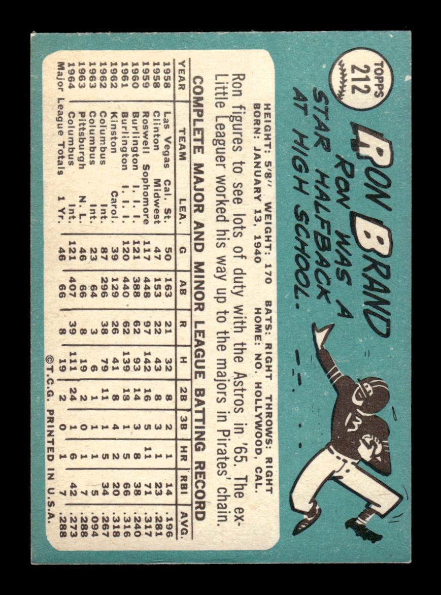 1965 Topps #212 Ron Brand Houston Astros VG 54T10007998