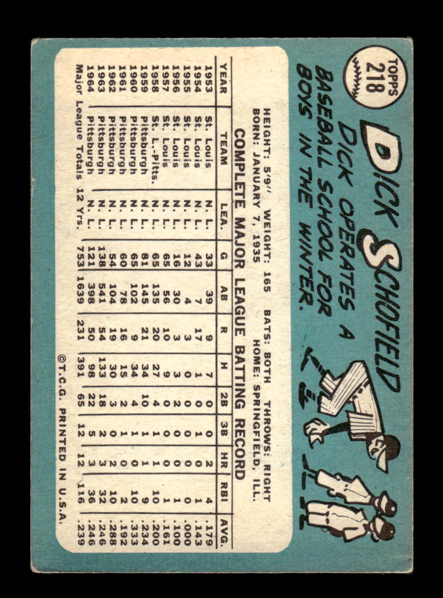 1965 Topps #218 Dick Schofield Pittsburgh Pirates VG 54T10008002
