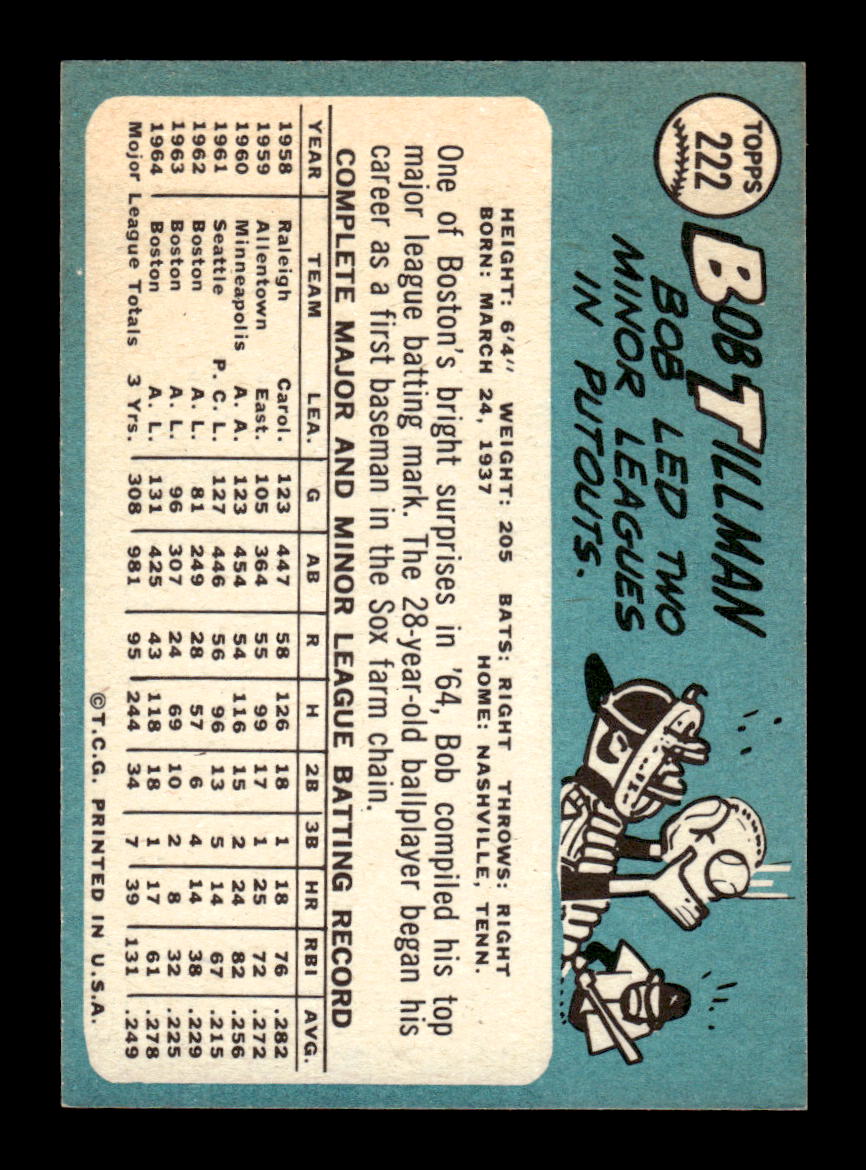 1965 Topps #222 Bob Tillman Boston Red Sox VG 54T10008005