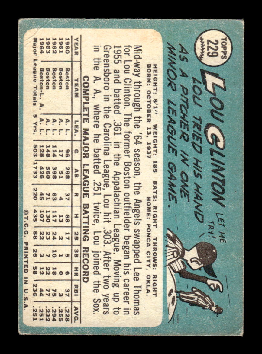 1965 Topps #229 Lou Clinton Los Angeles Angels VG 54T10008010