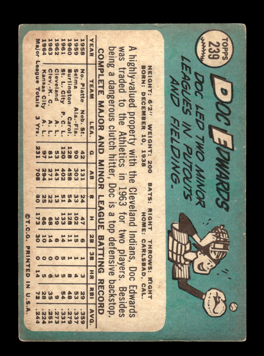 1965 Topps #239 Doc Edwards Kansas City Athletics VG 54T10008016