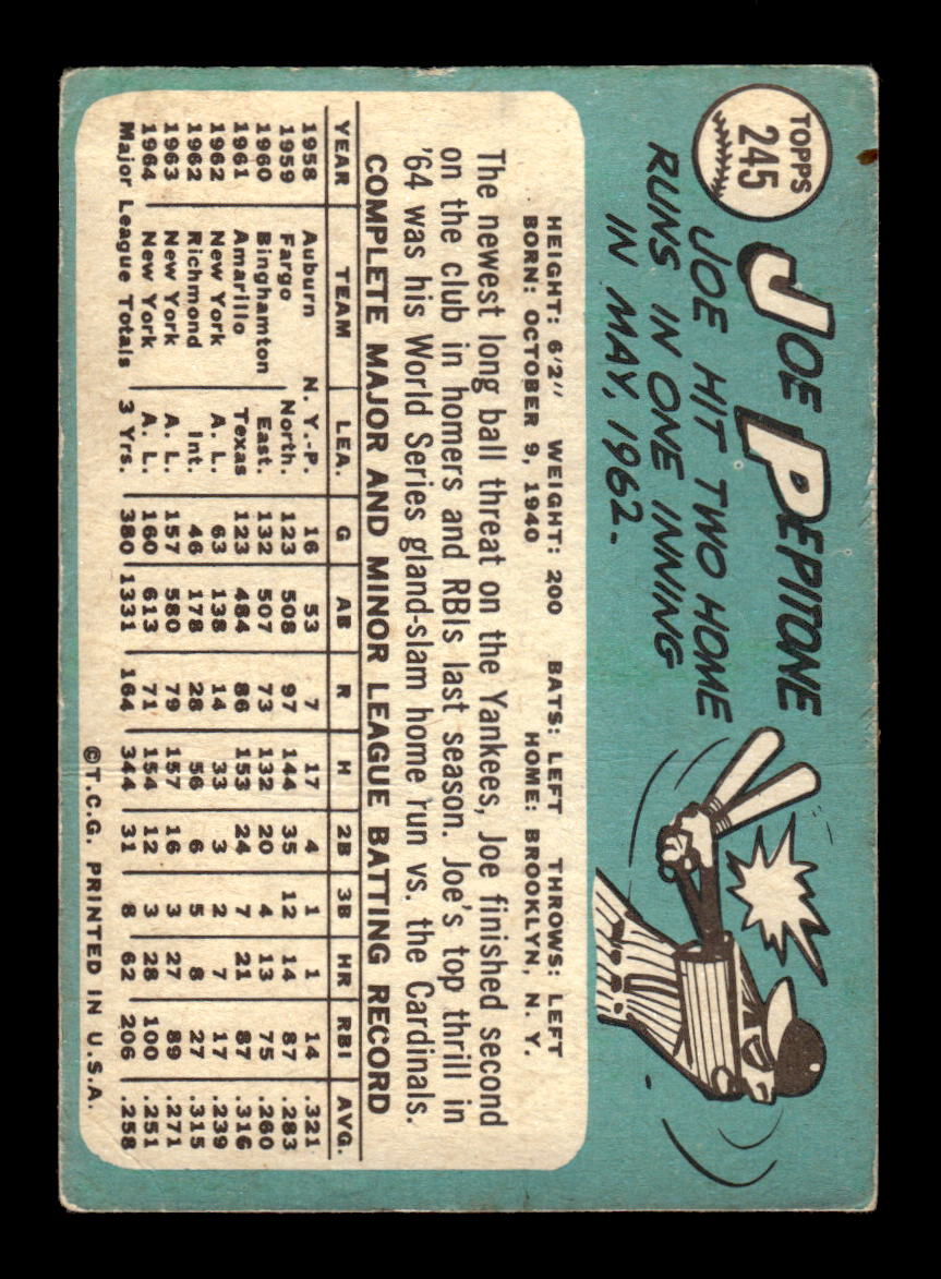 1965 Topps #245 Joe Pepitone New York Yankees VG 54T10008020