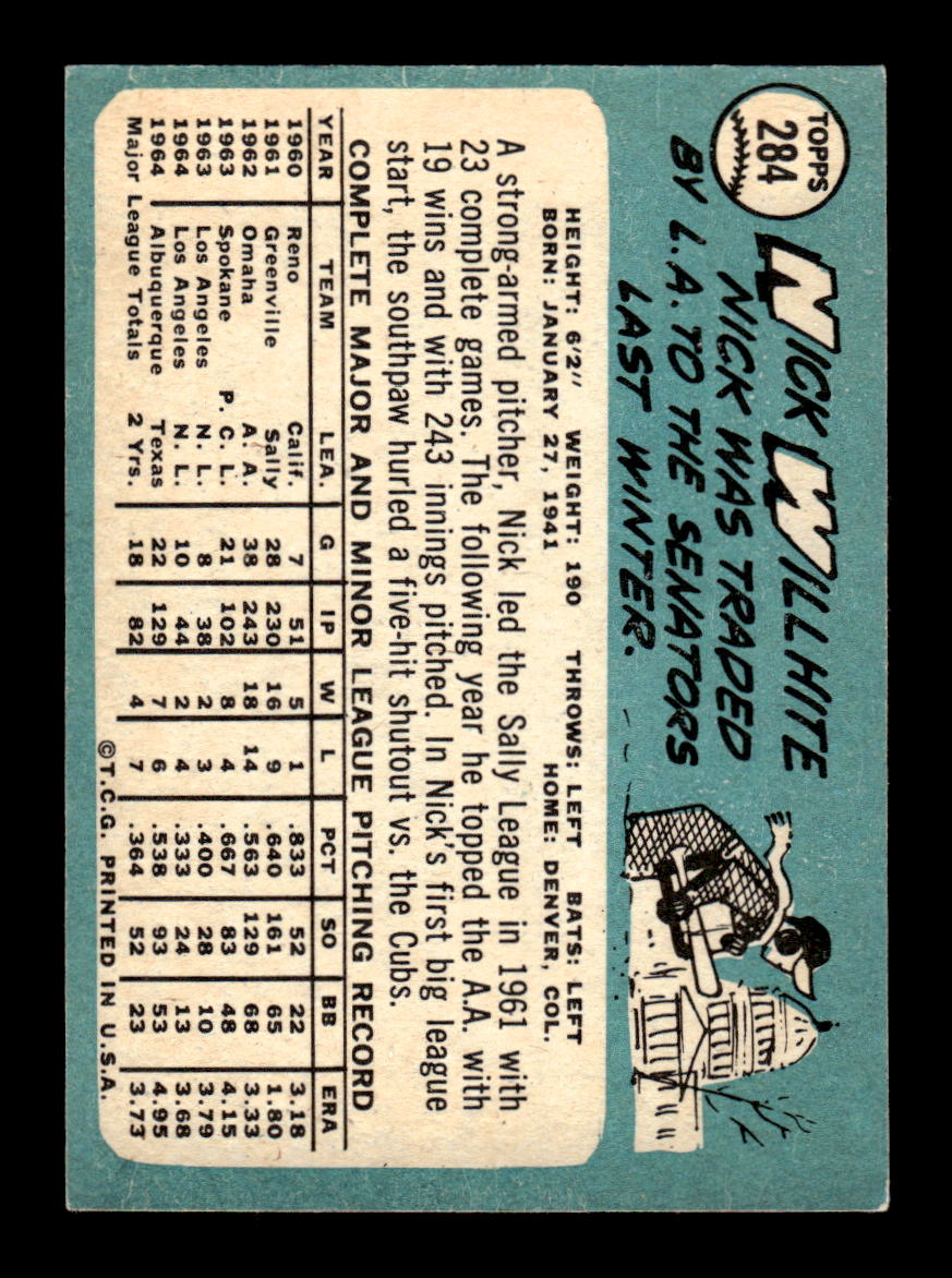 1965 Topps #284 Nick Willhite Washington Senators VG 54T10008038