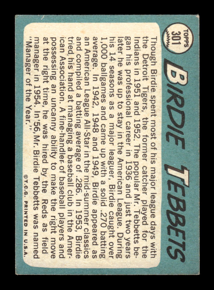 1965 Topps #301 Birdie Tebbetts Cleveland Indians VG 54T10008051