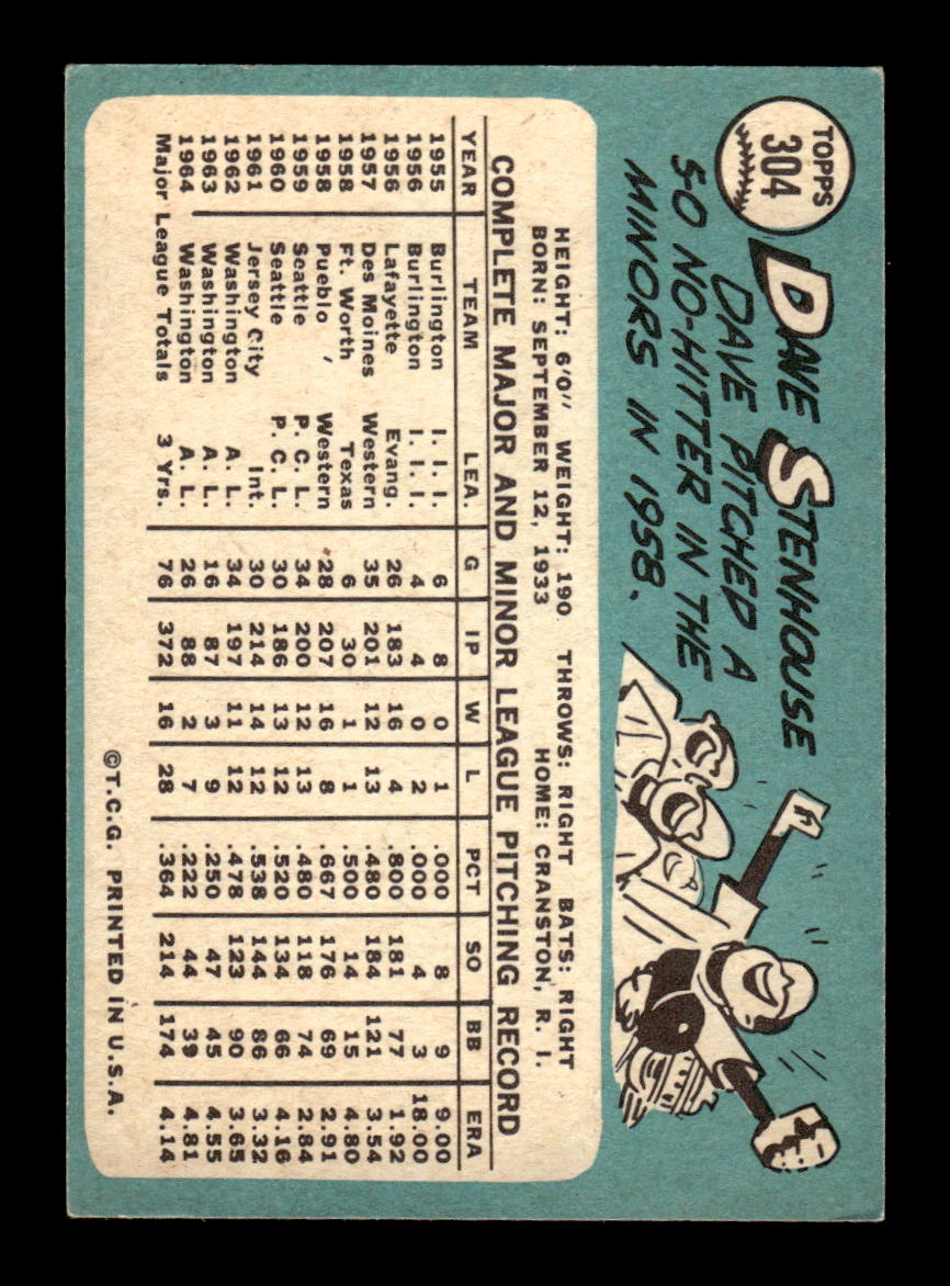 1965 Topps #304 Dave Stenhouse Washington Senators VG 54T10008053