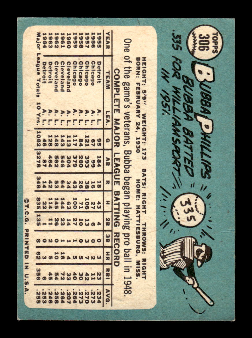 1965 Topps #306 Bubba Phillips Detroit Tigers VG 54T10008054