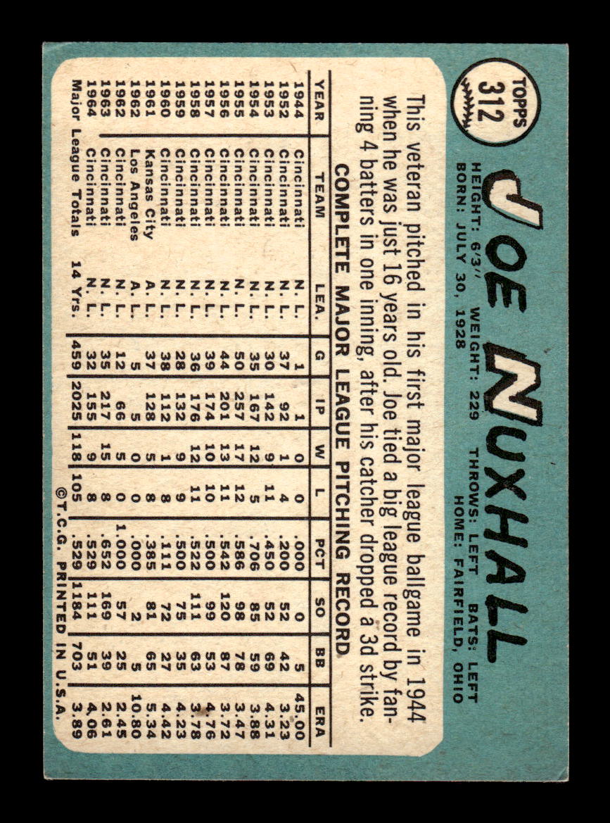 1965 Topps #312 Joe Nuxhall Cincinnati Reds VG 54T10008057
