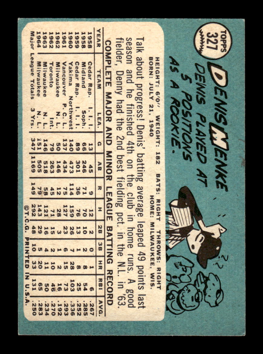 1965 Topps #327 Denis Menke Milwaukee Braves VG 54T10008064