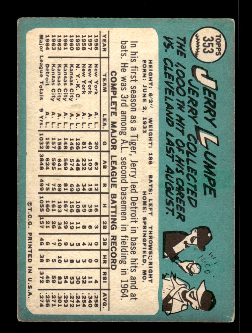 1965 Topps #353 Jerry Lumpe Detroit Tigers VG 54T10008073