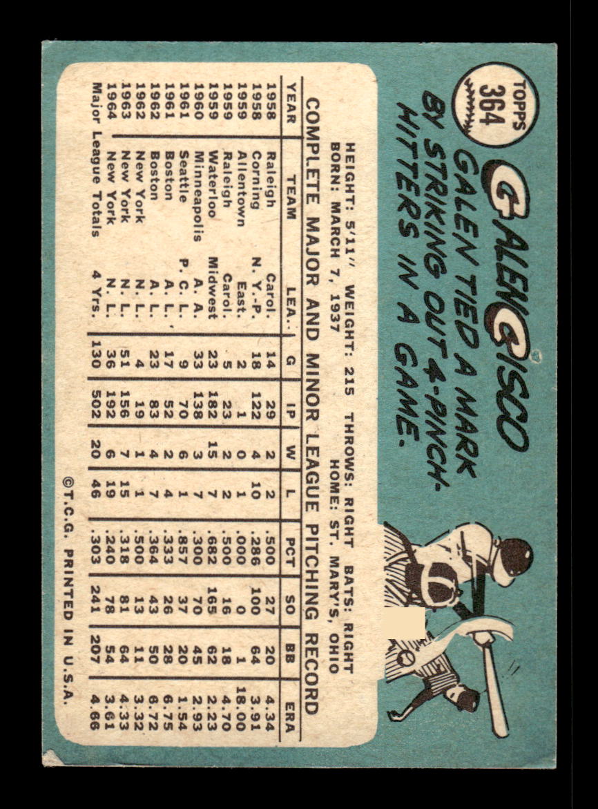 1965 Topps #364 Galen Cisco New York Mets VG 54T10008079