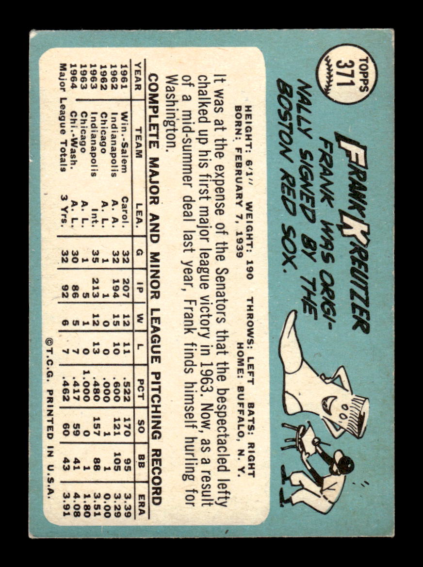 1965 Topps #371 Frank Kreutzer Washington Senators VG 54T10008085
