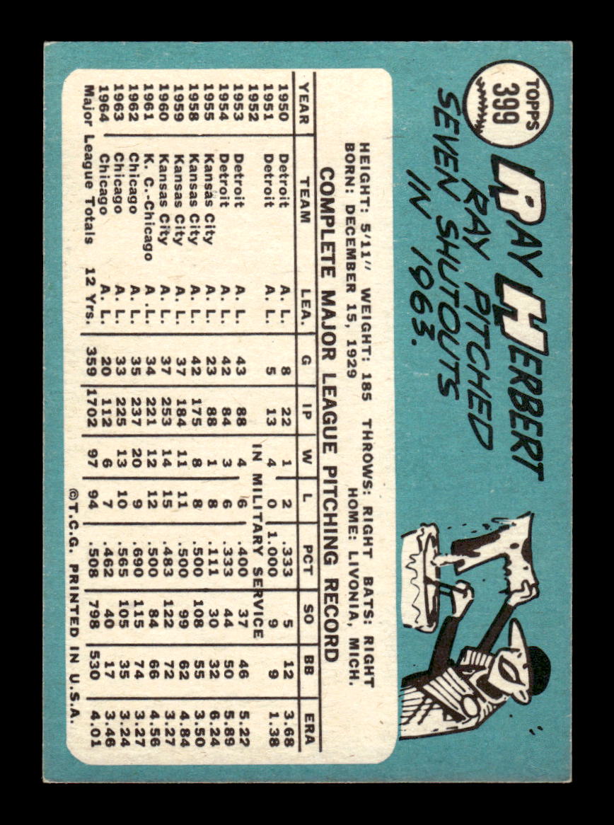 1965 Topps #399 Ray Herbert Philadelphia Phillies VG 54T10008094