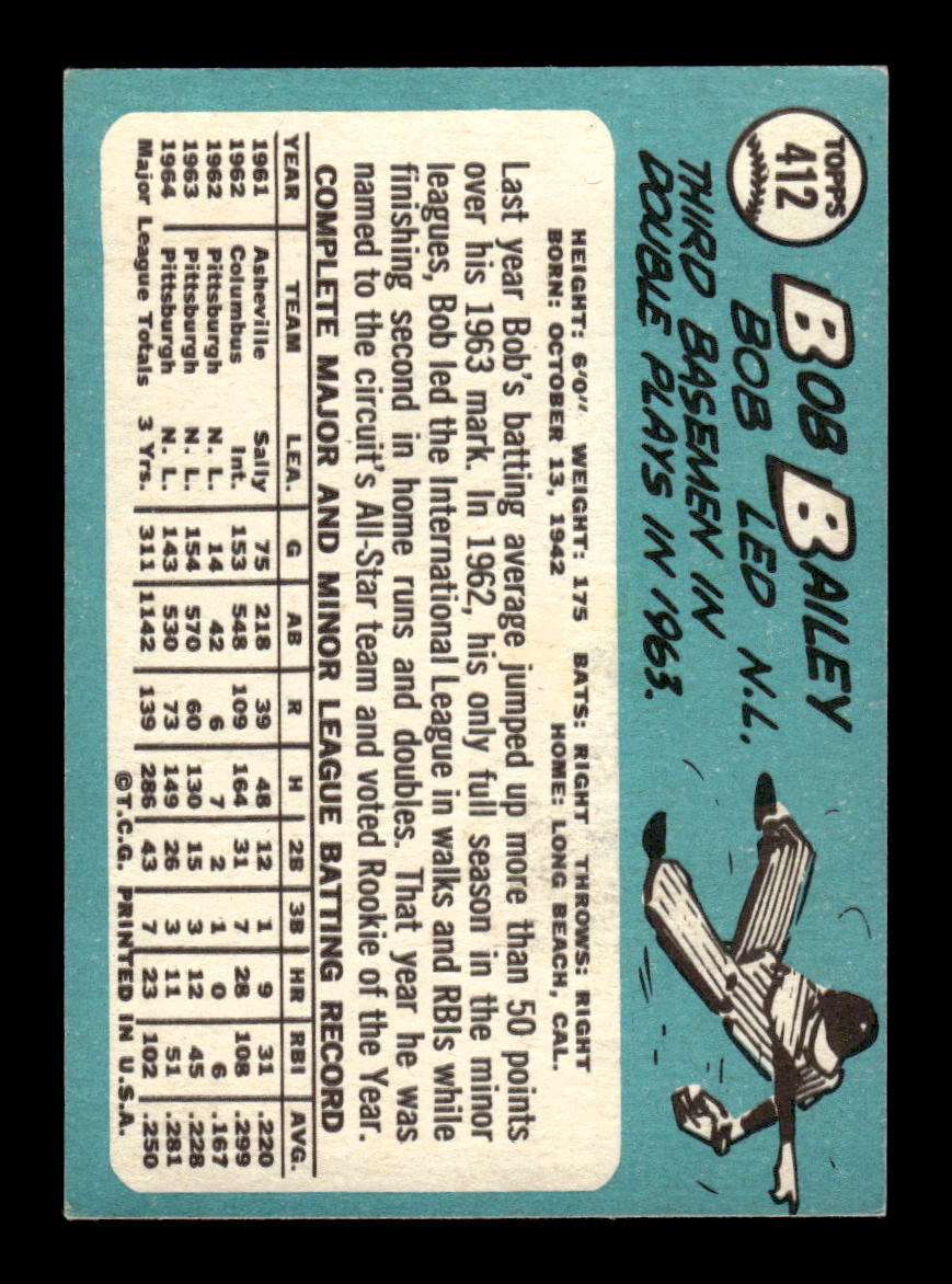 1965 Topps #412 Bob Bailey Pittsburgh Pirates VG 54T10008098