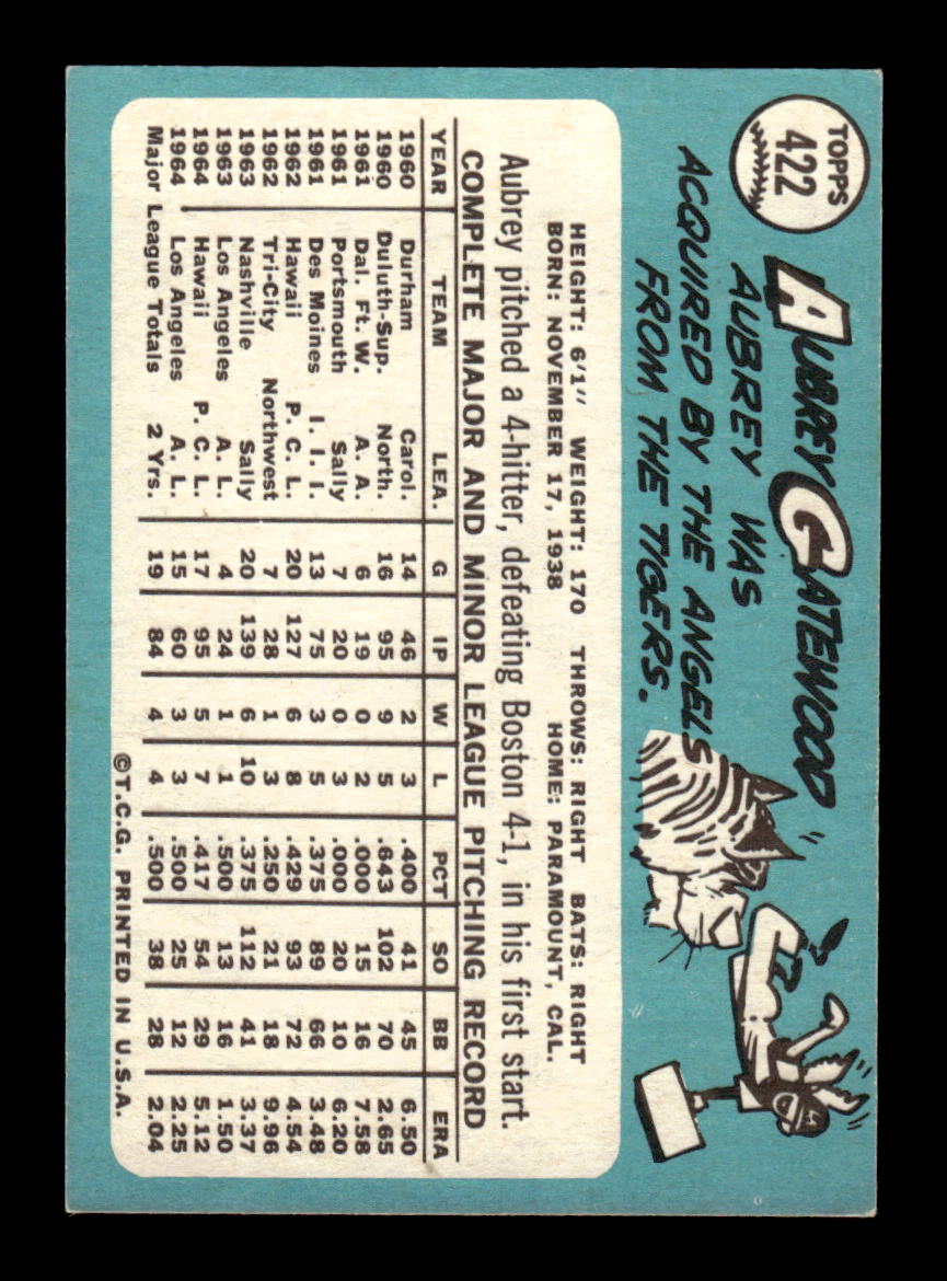 1965 Topps #422 Aubrey Gatewood Los Angeles Angels VG 54T10008104