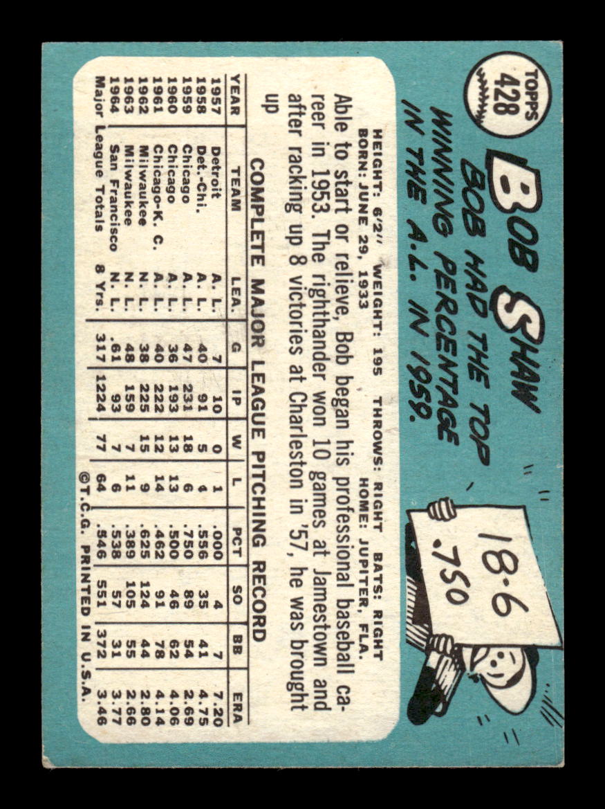 1965 Topps #428 Bob Shaw San Francisco Giants VG 54T10008109