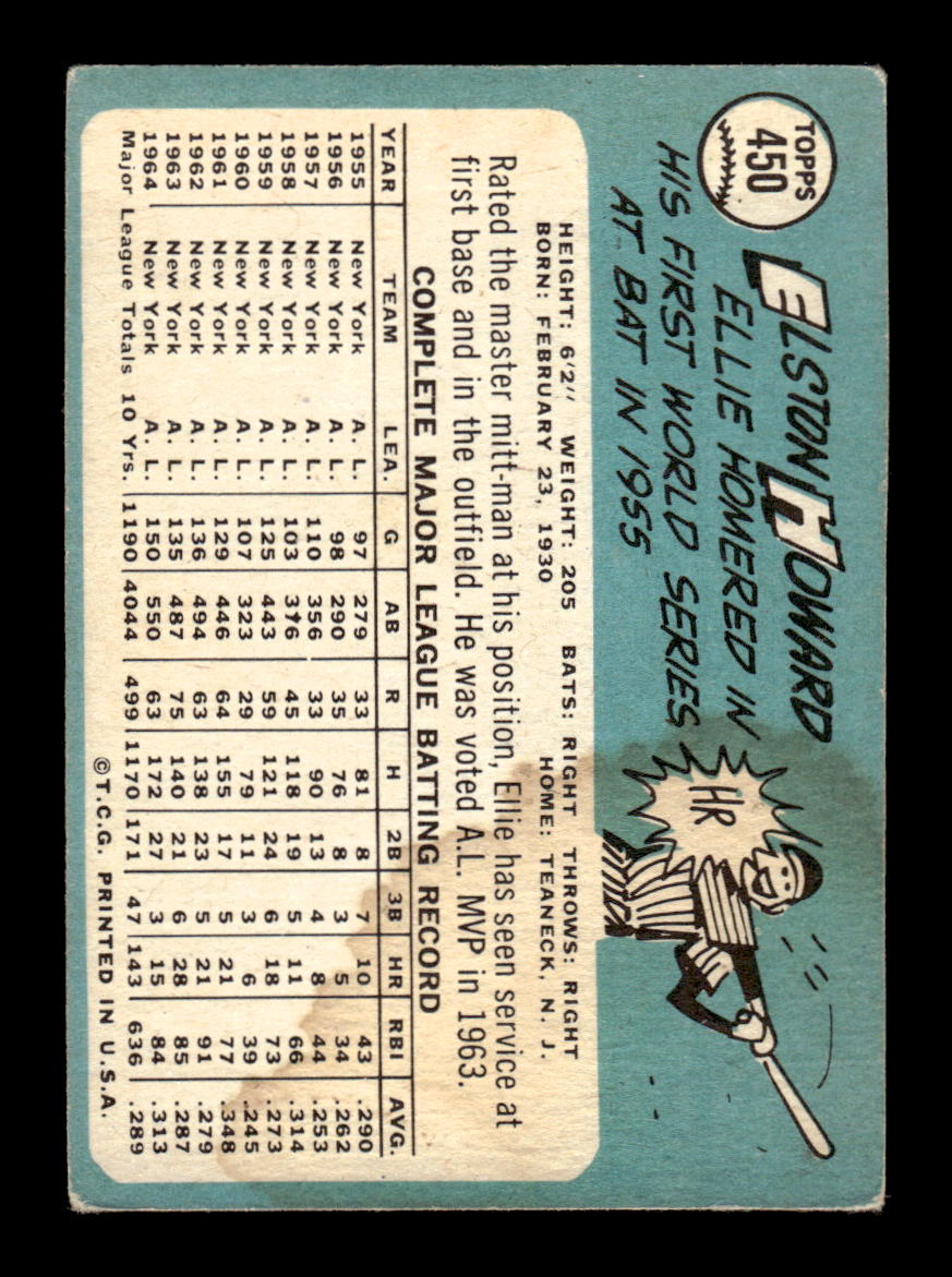 1965 Topps #450 Elston Howard New York Yankees VG 54T10008121
