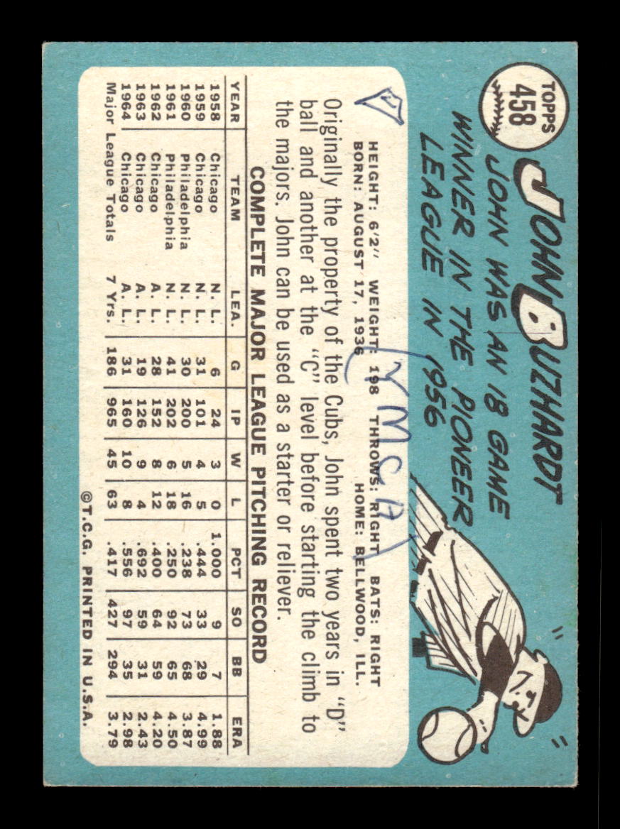 1965 Topps #458 John Buzhardt Chicago White Sox VG 54T10008123