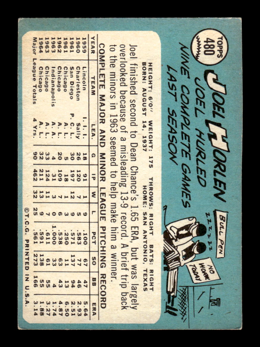 1965 Topps #480 Joel Horlen Chicago White Sox VG 54T10008131