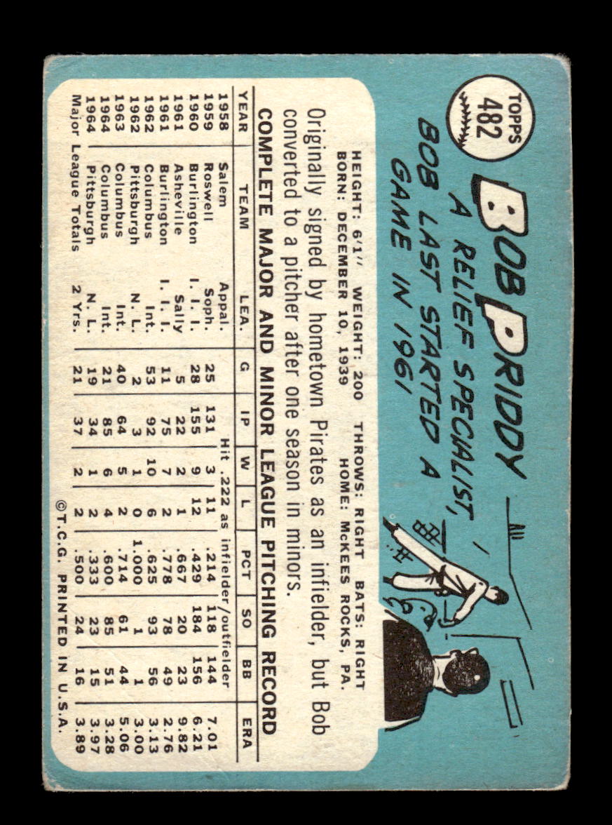 1965 Topps #482 Bob Priddy San Francisco Giants VG 54T10008132