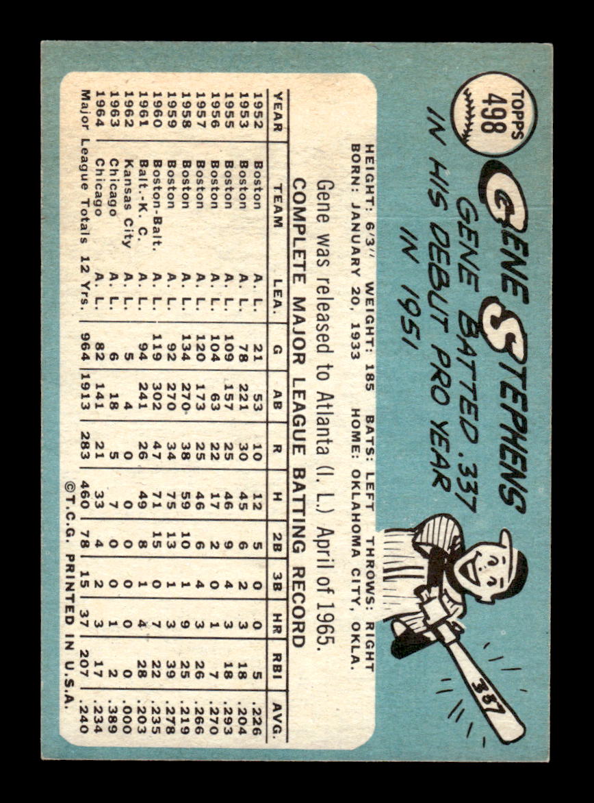 1965 Topps #498 Gene Stephens Chicago White Sox VG 54T10008138