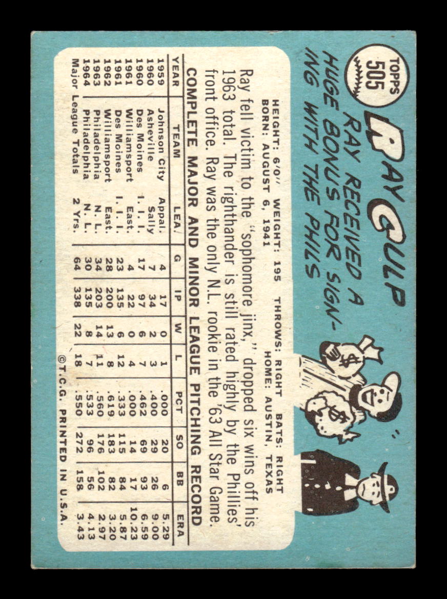 1965 Topps #505 Ray Culp Philadelphia Phillies VG 54T10008144