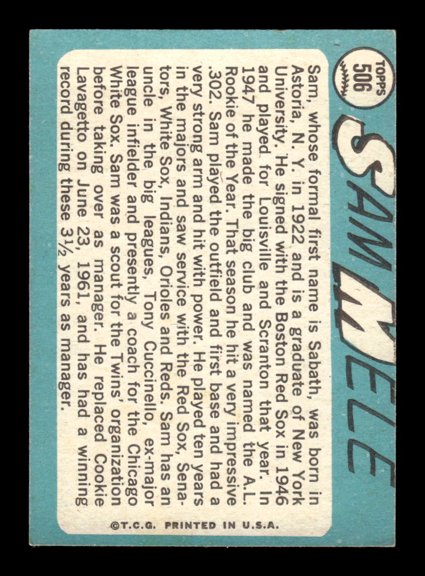 1965 Topps #506 Sam Mele Minnesota Twins VG 54T10008145