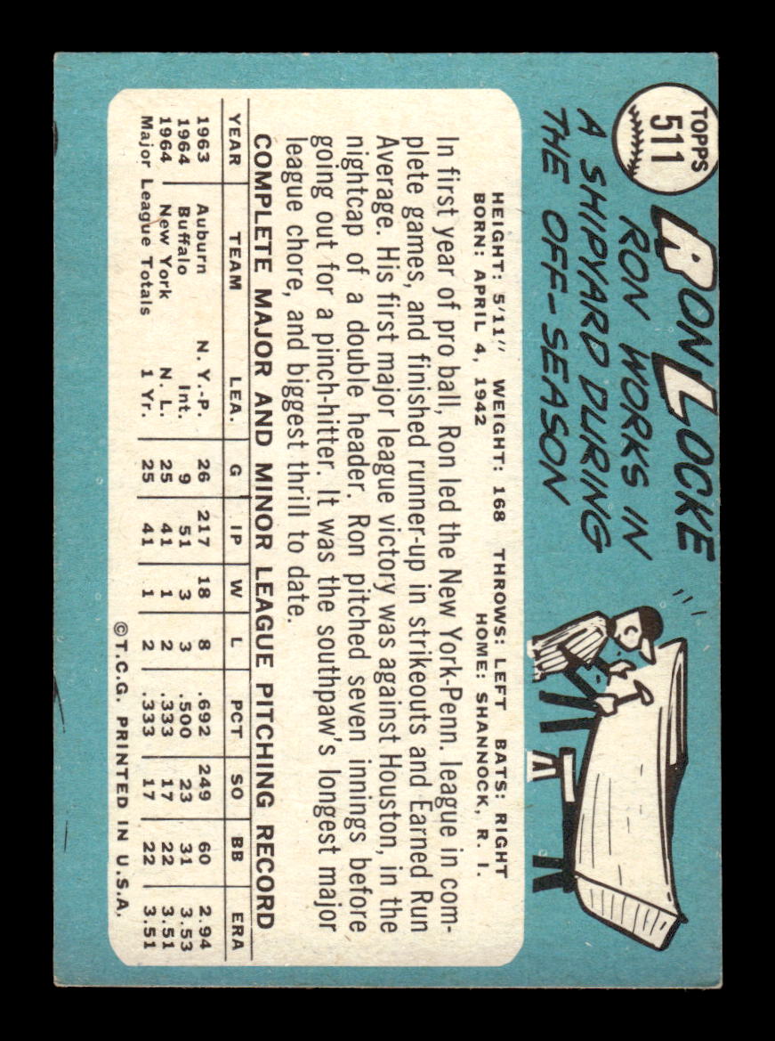 1965 Topps #511 Ron Locke New York Mets VG 54T10008148