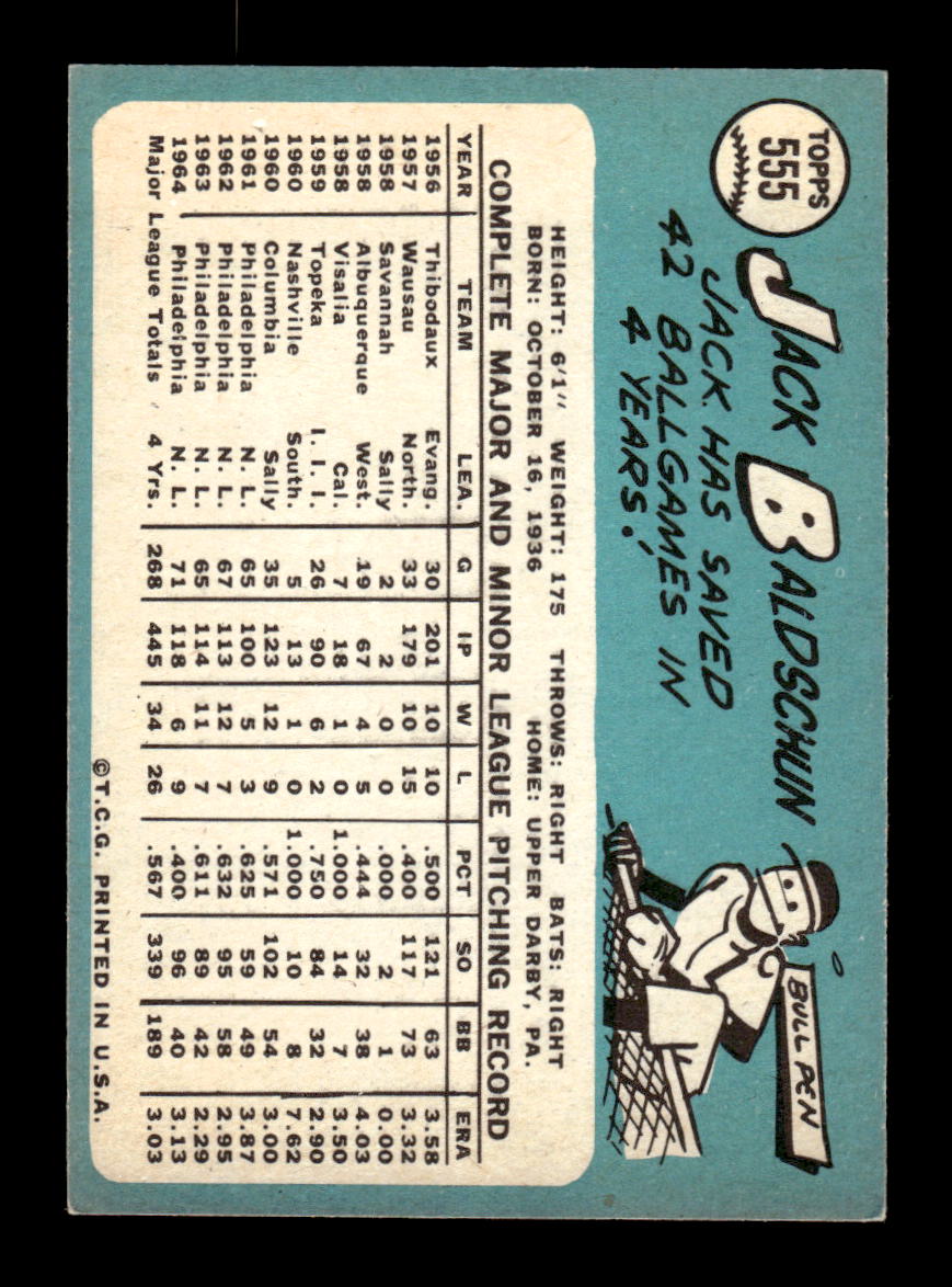1965 Topps #555 Jack Baldschun Philadelphia Phillies VG 54T10008156