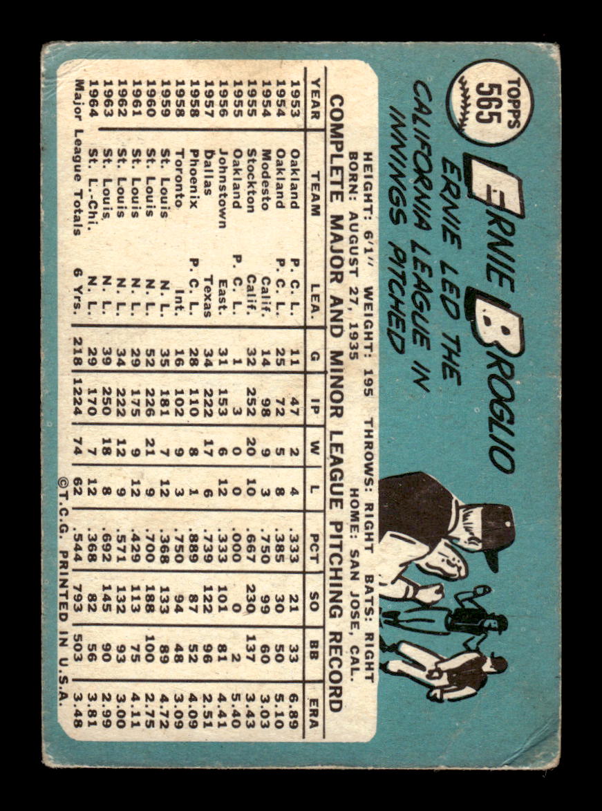 1965 Topps #565 Ernie Broglio Chicago Cubs Poor 54T10008158