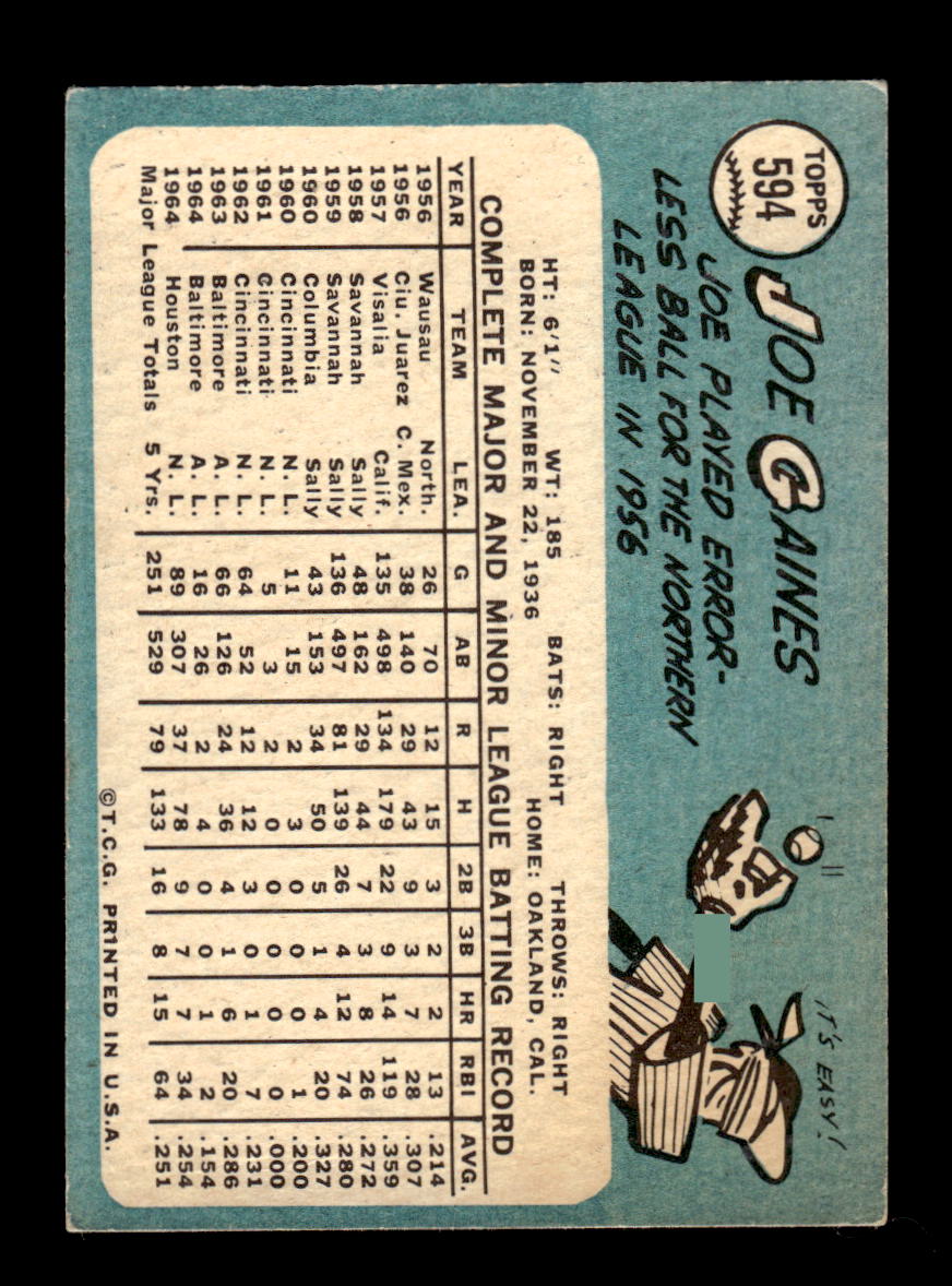 1965 Topps #594 Joe Gaines Houston Astros VG 54T10008164