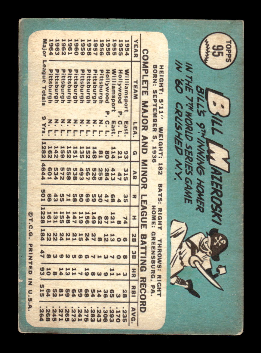 1965 Topps #95 Bill Mazeroski Pittsburgh Pirates VG 54T10008166