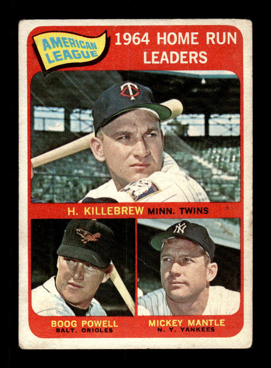 1965 Topps #3 AL 64 Home Run Leaders Killebrew Mantle VG 54T10008177