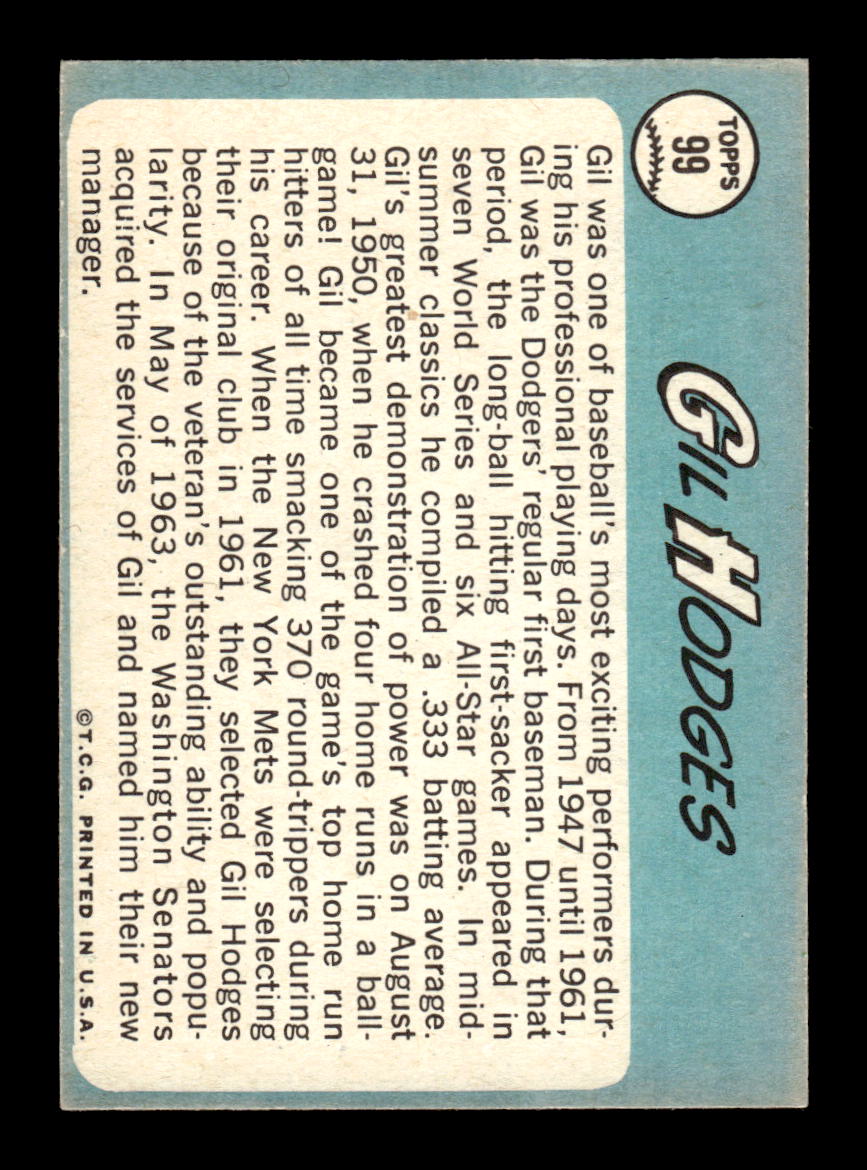 1965 Topps #99 Gil Hodges Washington Senators VGEX 54T10008180