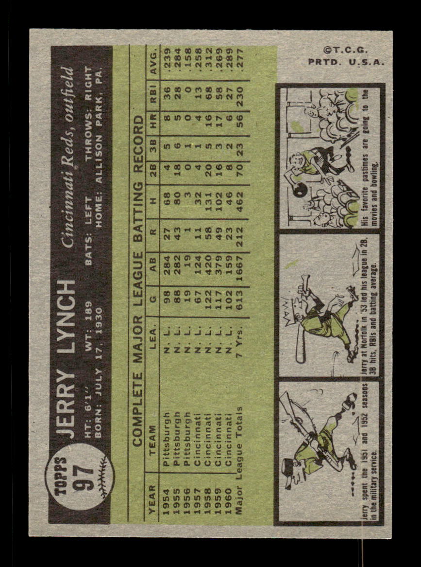 1961 Topps #97 Jerry Lynch Cincinnati Reds EXMT KC10008354