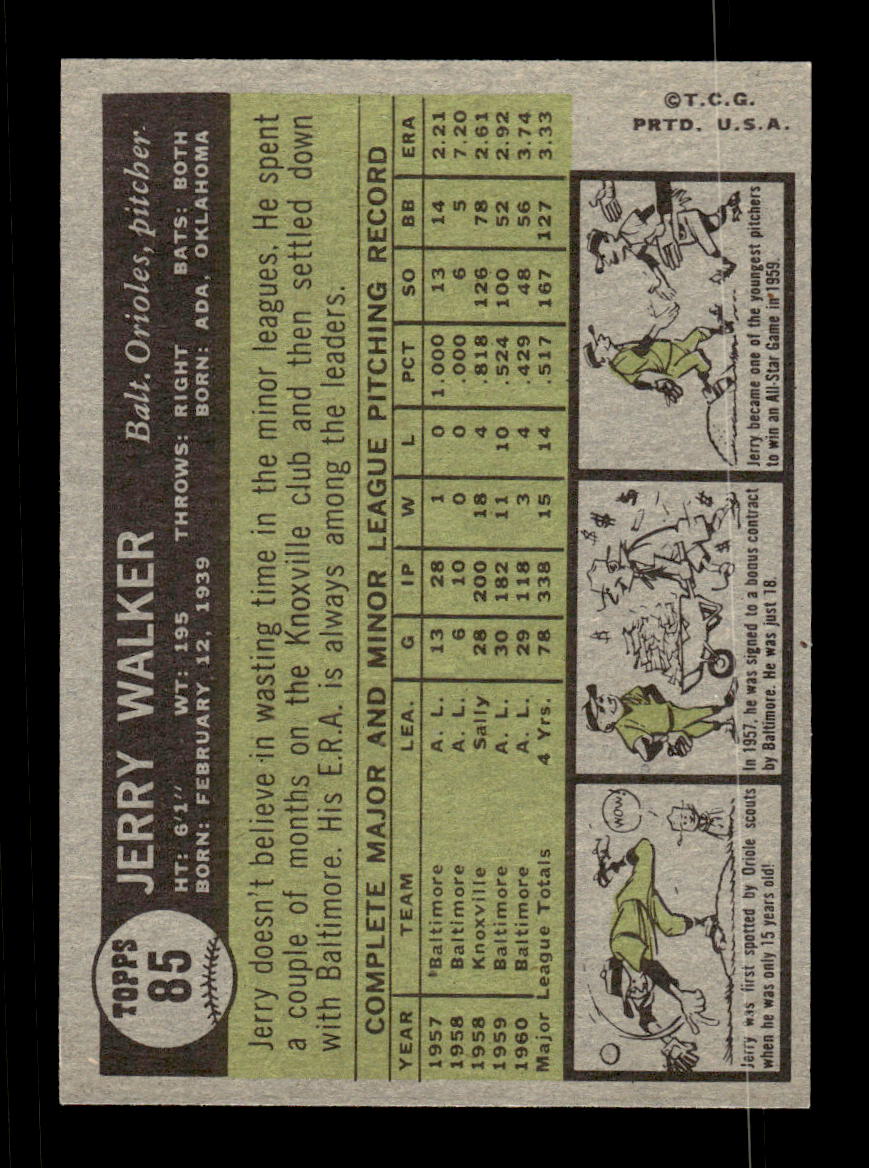 1961 Topps #85 Jerry Walker Baltimore Orioles EXMT KC10008371