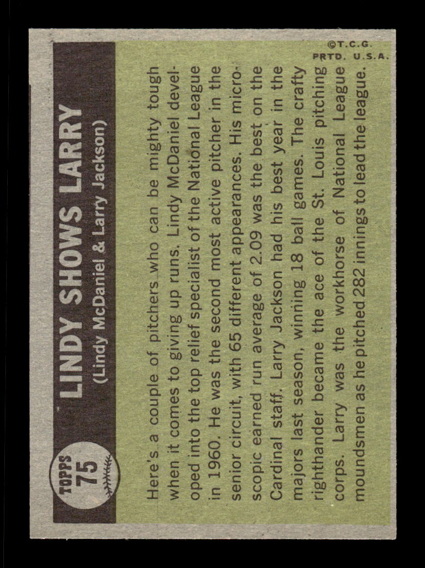 1961 Topps #75 Lindy Shows Larry Jackson McDaniel Cardinals NMT KC10008377