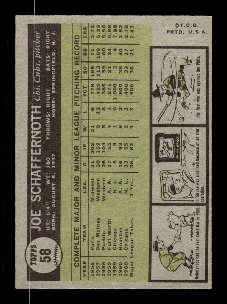 1961 Topps #58 Joe Schaffernoth Chicago Cubs EXMT KC10008390