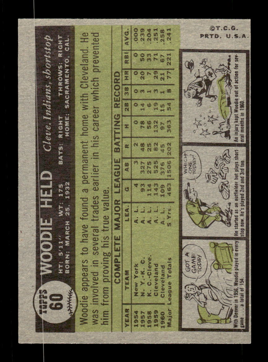 1961 Topps #60 Woodie Held Cleveland Indians EXMT KC10008392