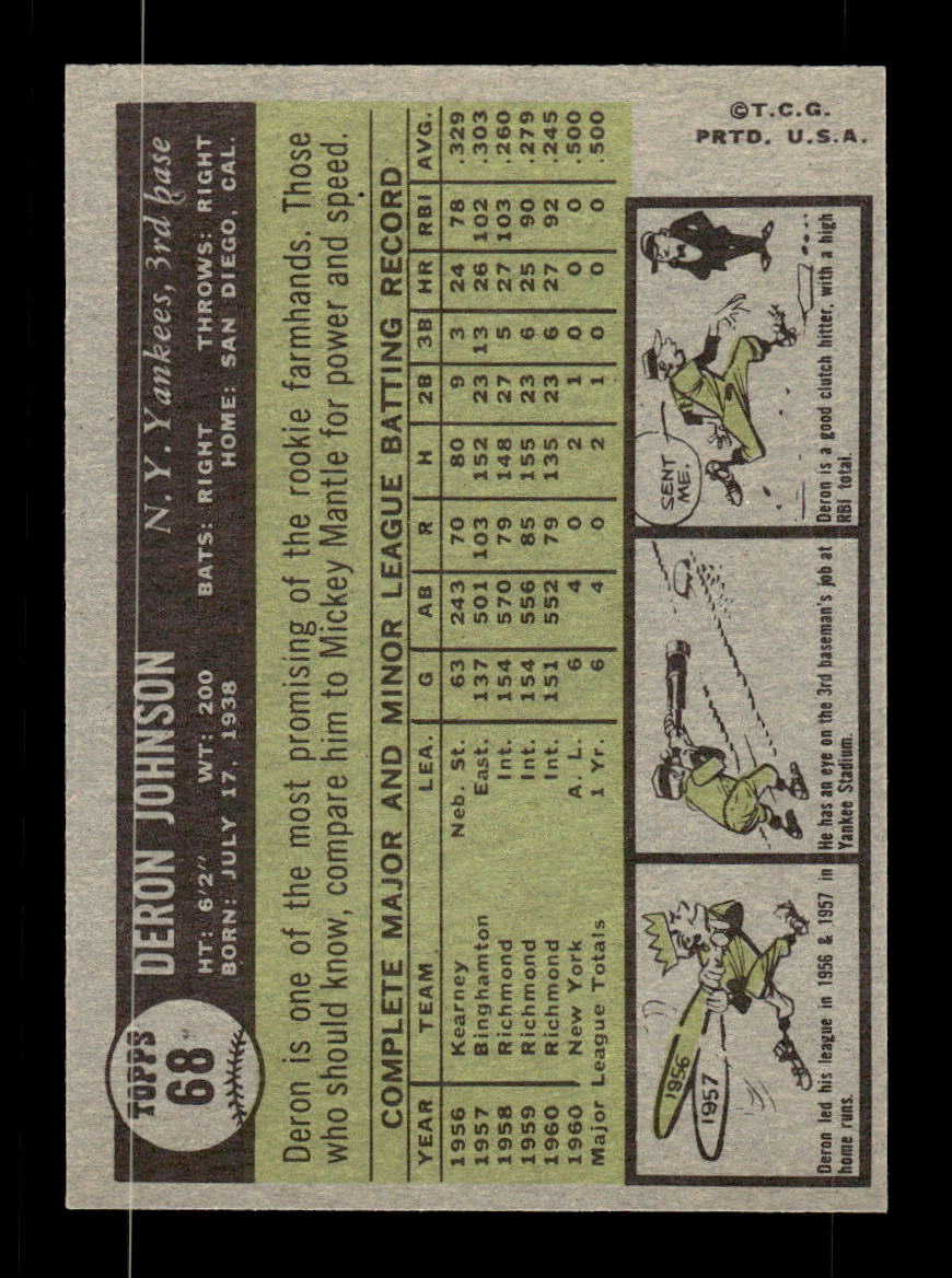 1961 Topps #68 Deron Johnson New York Yankees EXMT KC10008397