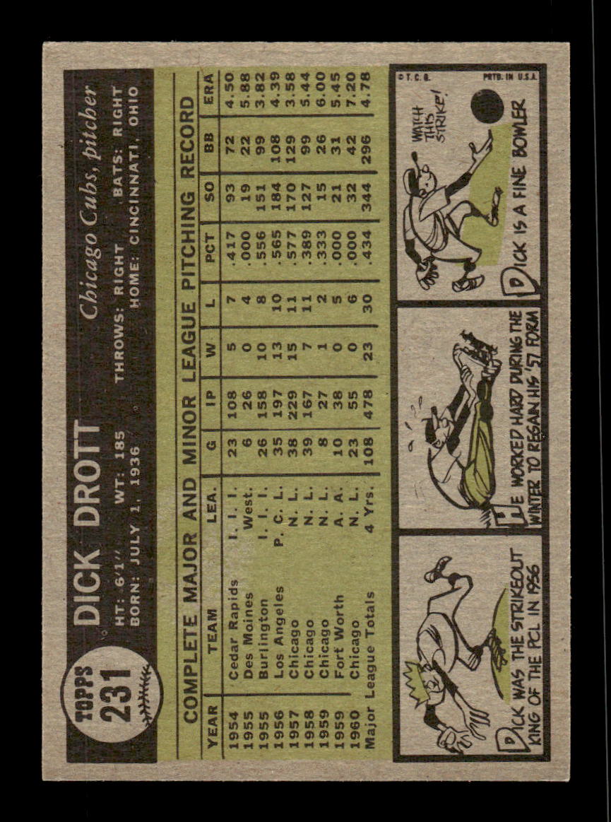 1961 Topps #231 Dick Drott Chicago Cubs EXMT KC10008504