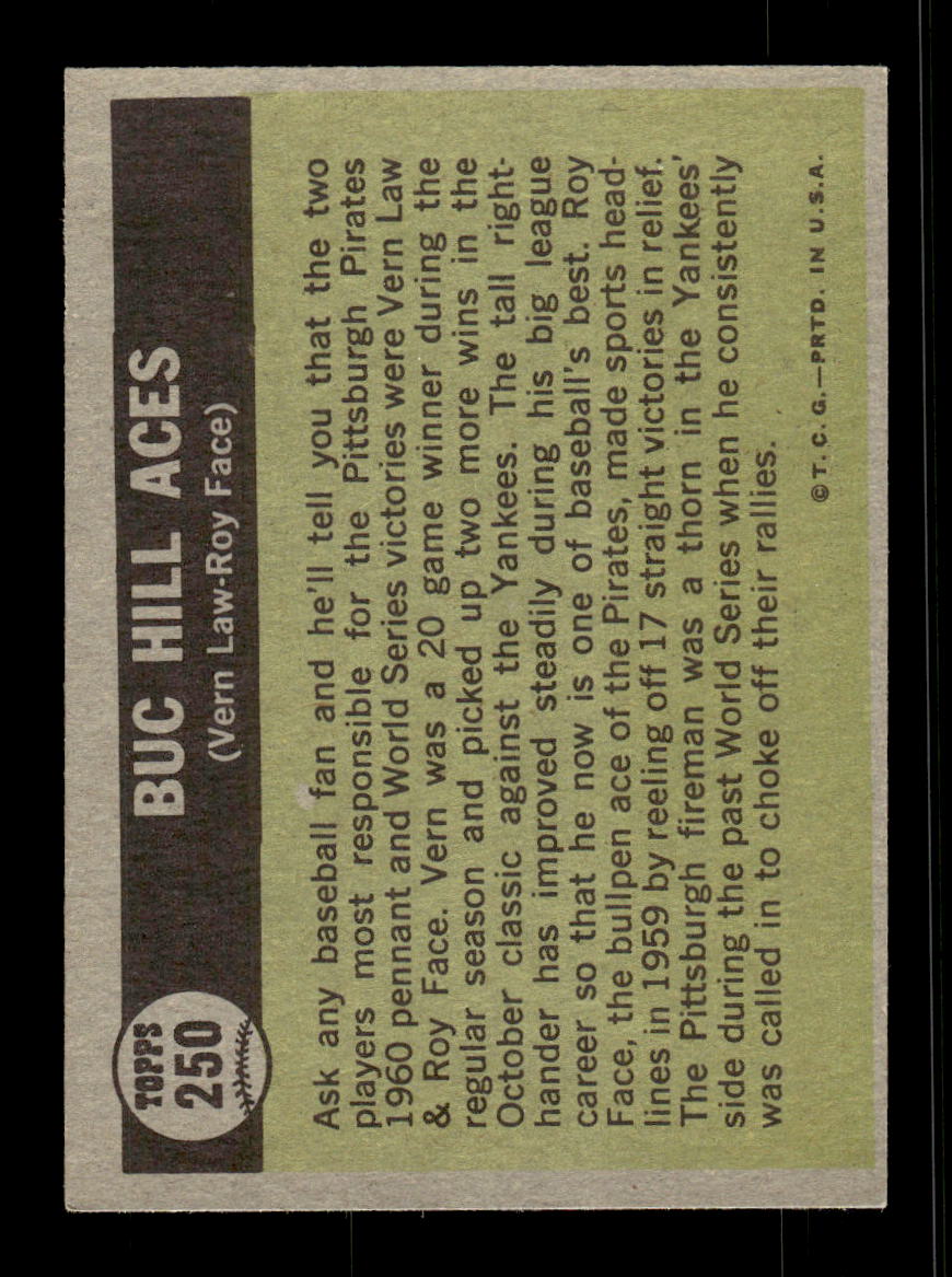 1961 Topps #250 Buc Hill Aces Vern Law Roy Face EX KC10008521