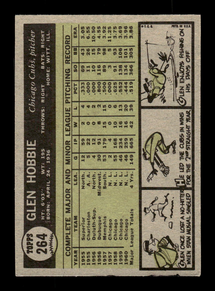 1961 Topps #264 Glen Hobbie Chicago Cubs EXMT KC10008535